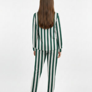 Green & White Striped Winter Night Suit – Soft & Stylish Sleepwear.